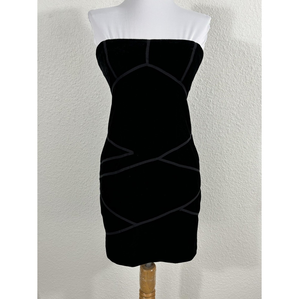 Silence + Noise Dress Womens‎ Small Black Strapless Bodycon Velvet Geometric